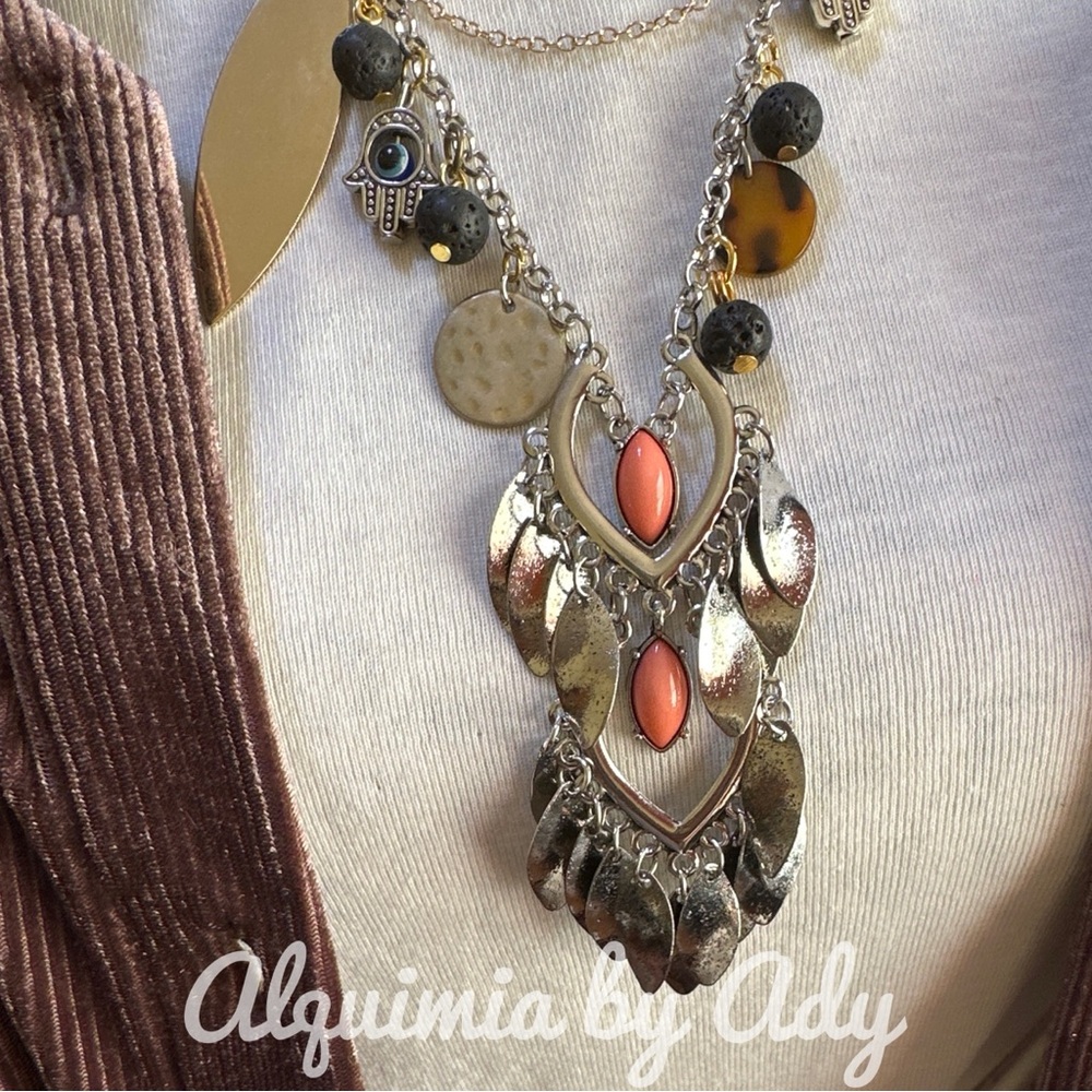Maximalist pendants layered necklace bohemian handmade - Picture 7 of 8